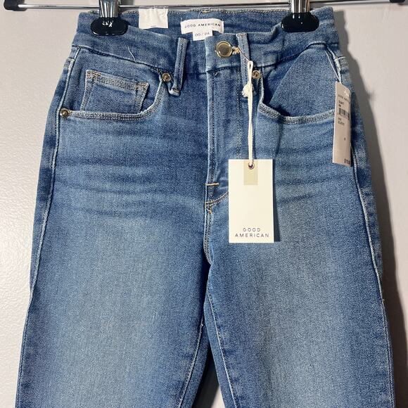 NWT Good American Good Legs Skinny Jeans 00 / 24 Blue Ankle Raw Hem Stretch - Picture 7 of 9